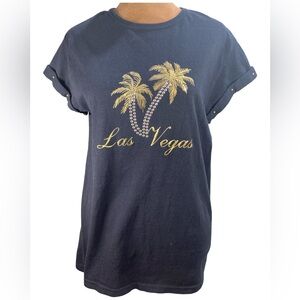Embellished Las Vegas Black T-Shirt with Gold Design| Size Small